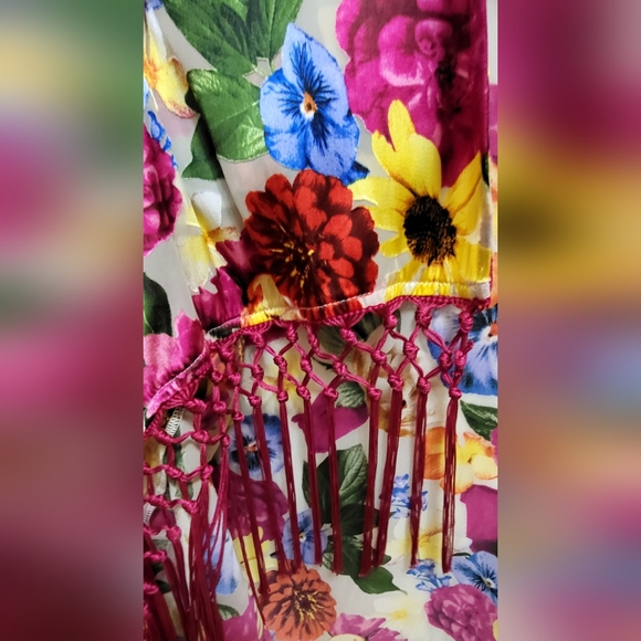 Boston Proper Women's XS/S Novelty Fringe Kimono Jacket Floral Boho Cove… - Picture 6 of 7